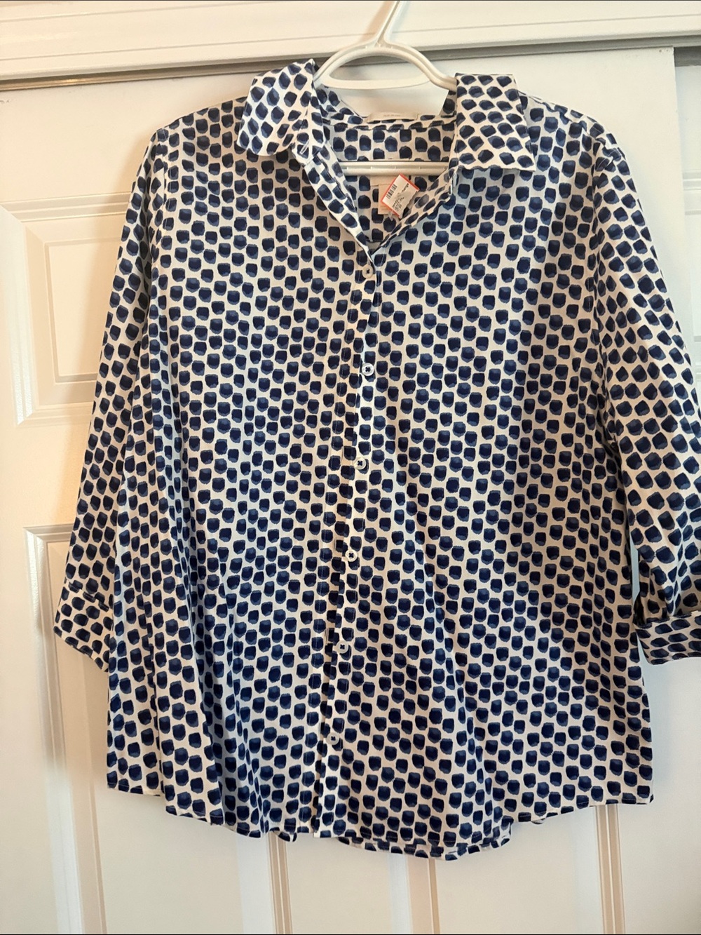 Chico's Navy and White Dot-Print Button Shirt